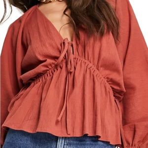 NWT ASOS Drawstring
Waist Cotton & Linen Top - Rust
